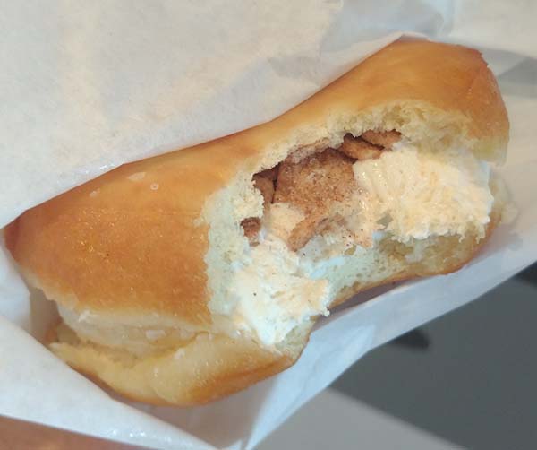 Milk and Cream - Salted Caramel Doughnut Ice Cream sandwich with cinnamon toast crunch topping