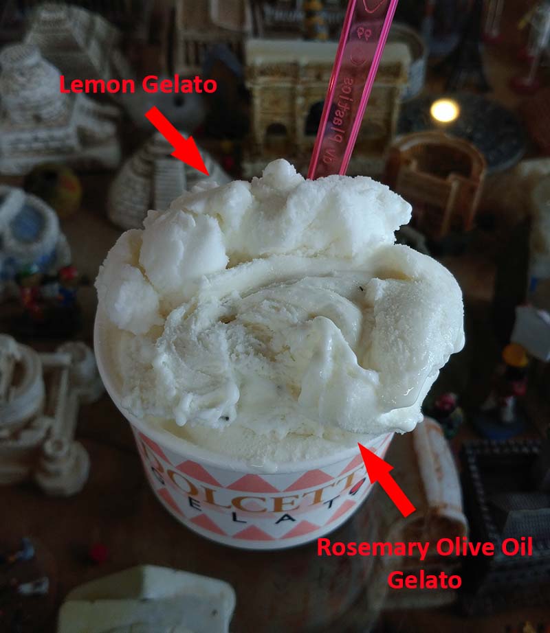 Dolcetti Gelato - Lemon Gelato & Rosemary Olive Oil Gelato in a cup