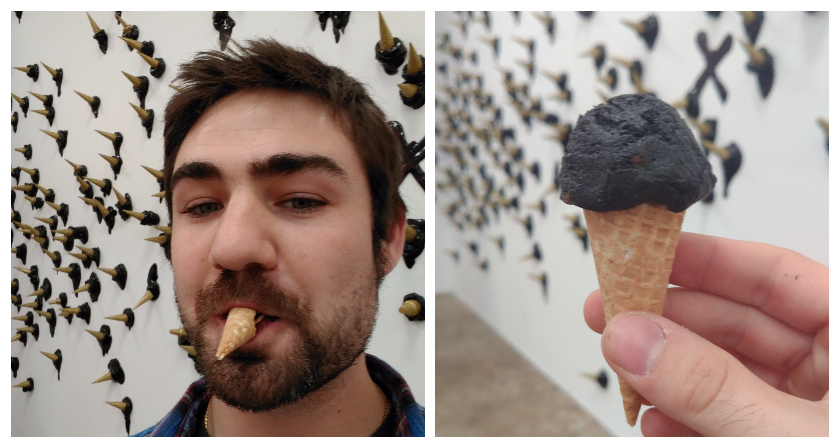 Charcoal cookie dough in a tiny ice cream cone